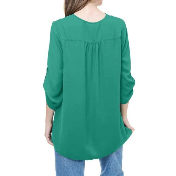 Christina B Turquoise Long Sleeve V-Neck Blouse, Size XL, High-Low Style - Picture 3 of 7